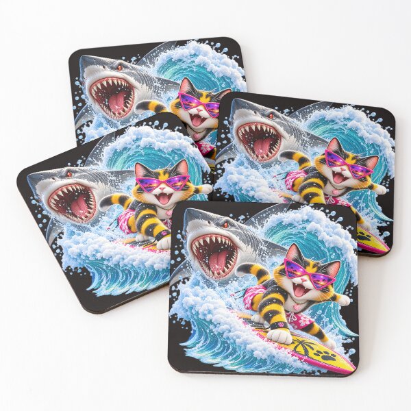 Item preview, Surfing Cat Chased by Shark  designed and sold by ARabbitHole.