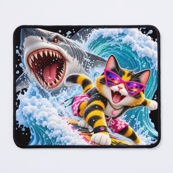 Item preview, Surfing Cat Chased by Shark  designed and sold by ARabbitHole.