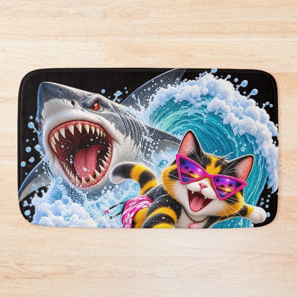 Item preview, Surfing Cat Chased by Shark  designed and sold by ARabbitHole.