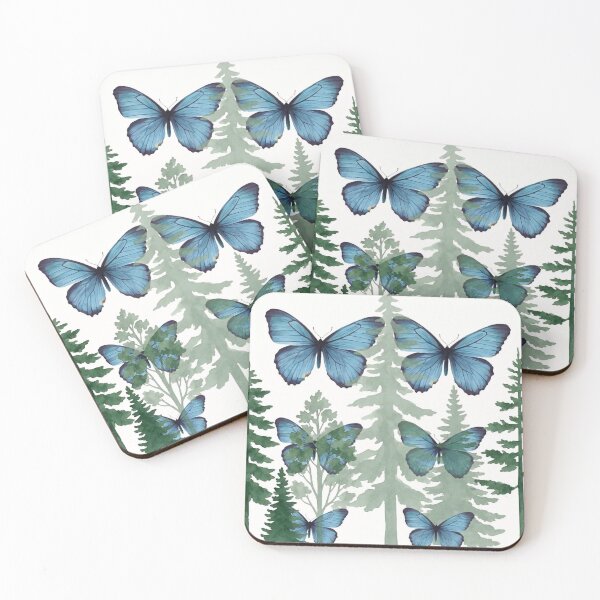 Item preview, Blue Butterflies Pine Forest Pattern Illustration designed and sold by WithoutBorders4.