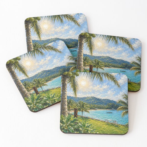 Item preview, Khanom Beach Nakhon Si Thammarat, Beautiful Ocean Impasto Oil Painting designed and sold by BlossoraStudio.