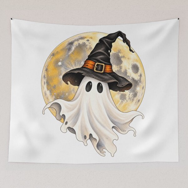 Item preview, Spooky Ghost in Witch Hat designed and sold by uniquelyArtiary.