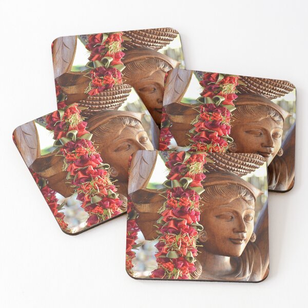 Item preview, Carved Wooden Statue Adorned with Hawaiian Leis designed and sold by MiraNadaPrints.