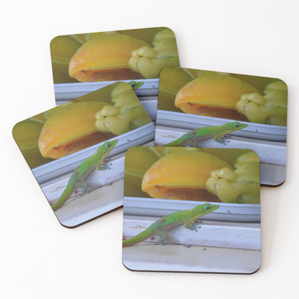 Item preview, Gold Dust Day Gecko Near Ripe Starfruit designed and sold by MiraNadaPrints.