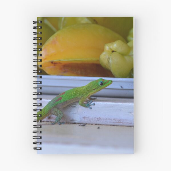 Item preview, Gold Dust Day Gecko Near Ripe Starfruit designed and sold by MiraNadaPrints.