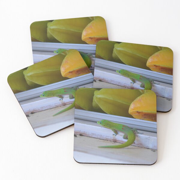 Item preview, Vibrant Green Hawaiian Gecko on Fruit Stand designed and sold by MiraNadaPrints.