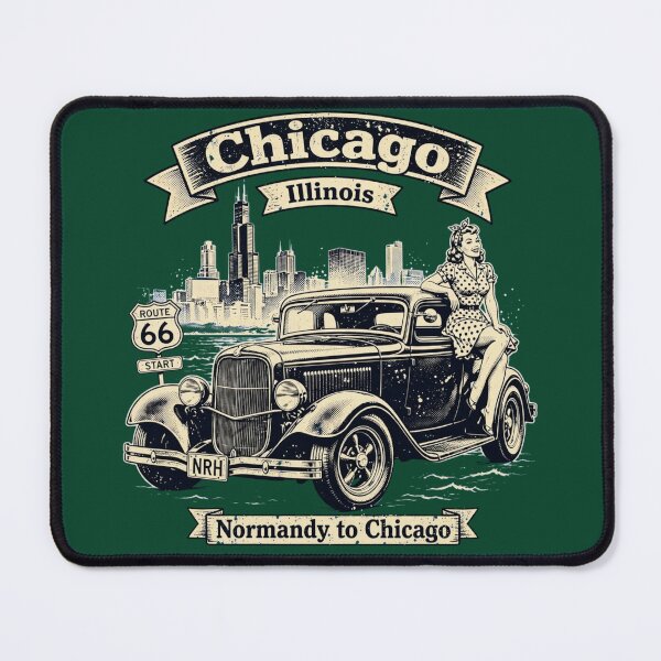 Item preview, Chicago Illinois Vintage Hot Rod designed and sold by Normandy Road Heritage™ - Vintage Garage Art.