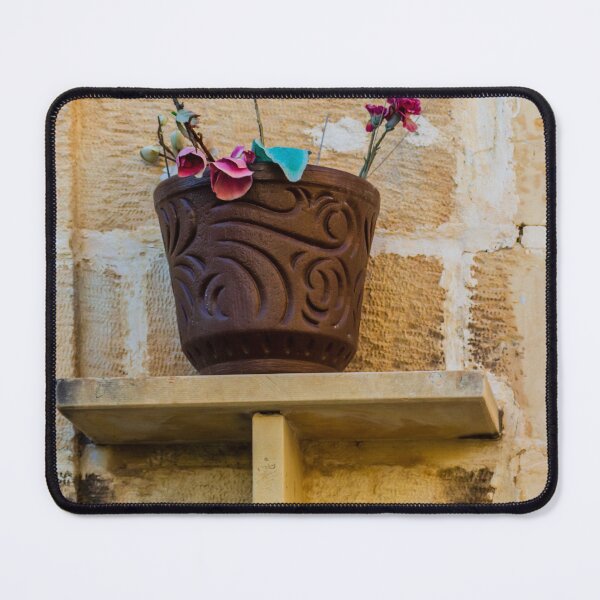 Item preview, Decorative Pot with Artificial Flowers on Rustic Stone Wall Shelf designed and sold by Nmallia.