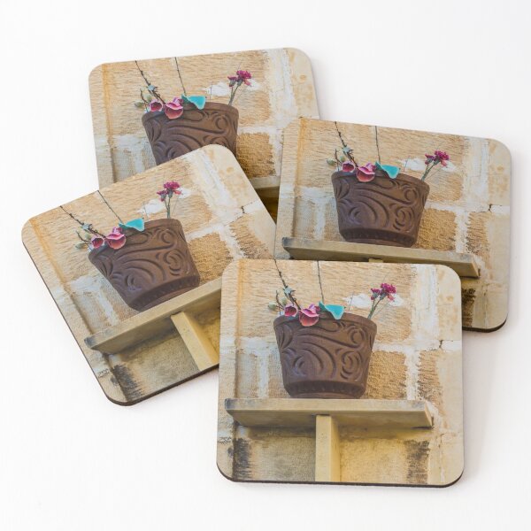 Item preview, Decorative Pot with Artificial Flowers on Rustic Stone Wall Shelf designed and sold by Nmallia.