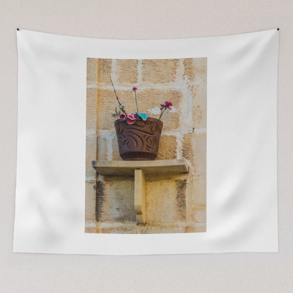 Item preview, Decorative Pot with Artificial Flowers on Rustic Stone Wall Shelf designed and sold by Nmallia.