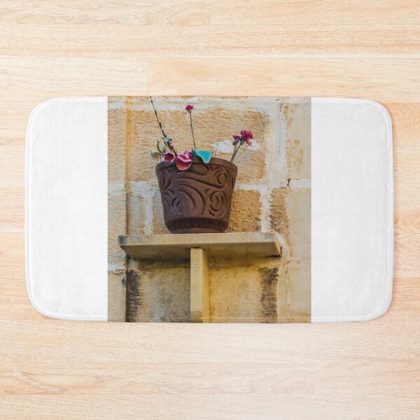 Item preview, Decorative Pot with Artificial Flowers on Rustic Stone Wall Shelf designed and sold by Nmallia.