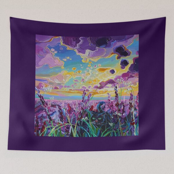 Item preview, Black Cat In Lavender Field Artwork  designed and sold by NivyasArtistry.