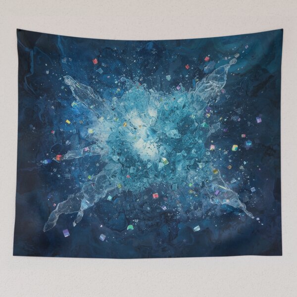 Item preview, Abstract Crystal Explosion Art – Glowing Blue Glass Shards and Colorful Geometric Fragments. designed and sold by fbtrisha.
