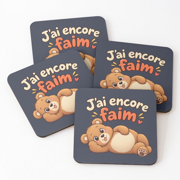 Aperçu de l'œuvre J'ai encore faim ! Mignon Ourlon Gourmand Allongé – Humour Français créée et vendue par OhLaBaguette.