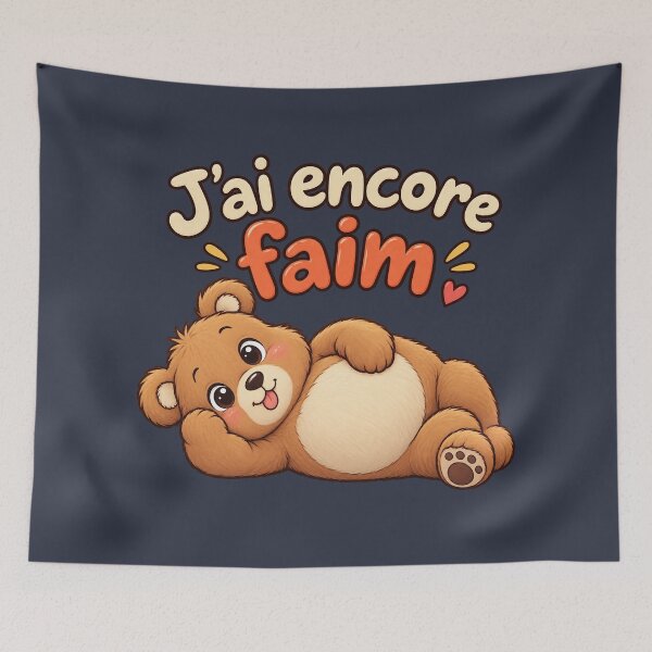Item preview, J'ai encore faim ! Cute Hungry Bear Lying Down – Funny French Quote designed and sold by OhLaBaguette.