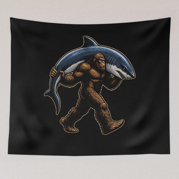 Item preview, Bigfoot carrying a shark illustration designed and sold by rafaeltto.