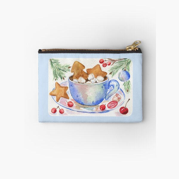 Item preview, Vintage Christmas Card with Blue Cup of Hot Chocolate and Cookies designed and sold by Flowersforbear.