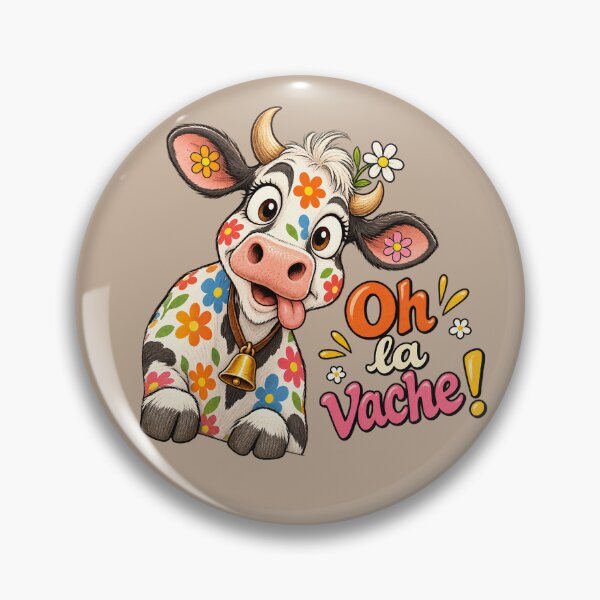 Aperçu de l'œuvre Title: Oh La Vache ! Mignonne Vache Fleurie avec Cloche et Marguerites créée et vendue par OhLaBaguette.
