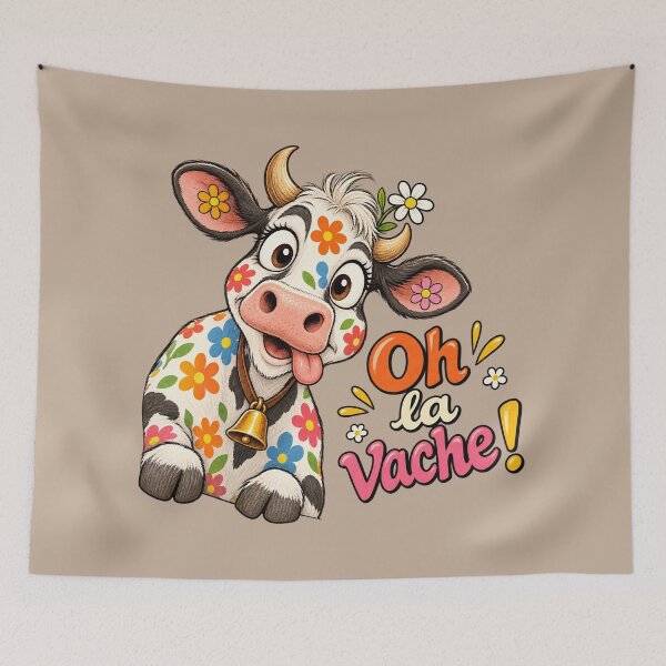 Item preview, Oh La Vache ! Cute Floral Cow with Daisy & Cowbell – Funny French Saying designed and sold by OhLaBaguette.