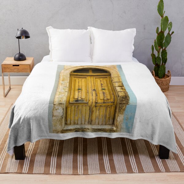 Item preview, Vintage Yellow Wooden Door With Arched Frame in Weathered Wall designed and sold by Nmallia.