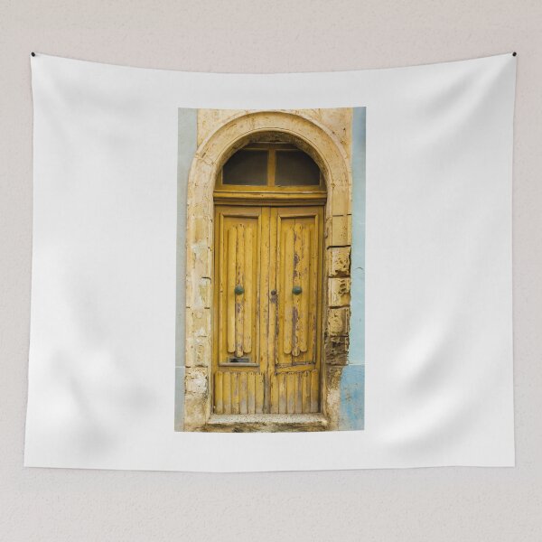 Item preview, Vintage Yellow Wooden Door With Arched Frame in Weathered Wall designed and sold by Nmallia.