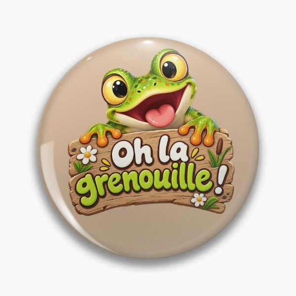 Item preview, Oh La Grenouille ! Cute Green Frog on Wooden Sign – Funny French Pun designed and sold by OhLaBaguette.