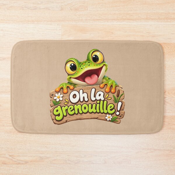 Item preview, Oh La Grenouille ! Cute Green Frog on Wooden Sign – Funny French Pun designed and sold by OhLaBaguette.