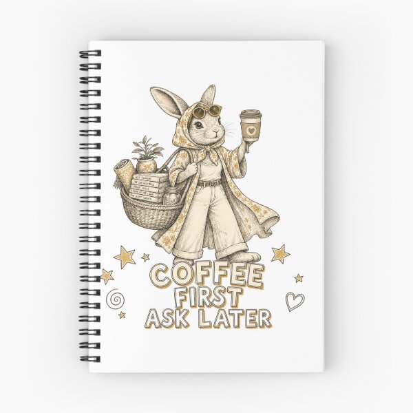 Item preview, Coffee First Ask Later Vintage Bunny Printed T-Shirt / Mugs  designed and sold by happybluedesign.