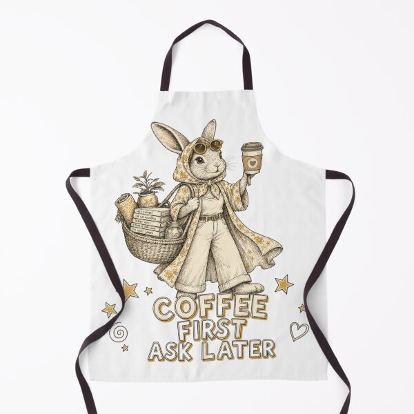 Item preview, Coffee First Ask Later Vintage Bunny Printed T-Shirt / Mugs  designed and sold by happybluedesign.