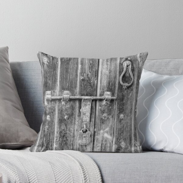Item preview, Black and White View of an Aged Wooden Door With Metal Lock designed and sold by Nmallia.