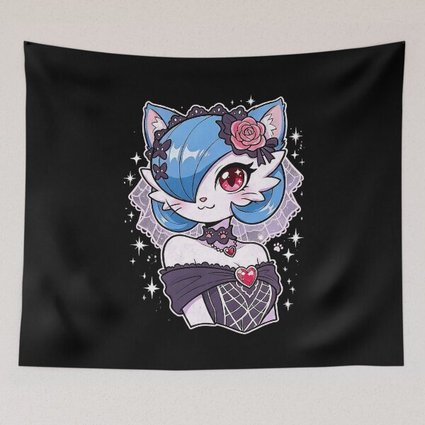 Item preview, Gothic Blue Shiny Garden Cat: Elegant Dark Romance designed and sold by CuteKats.