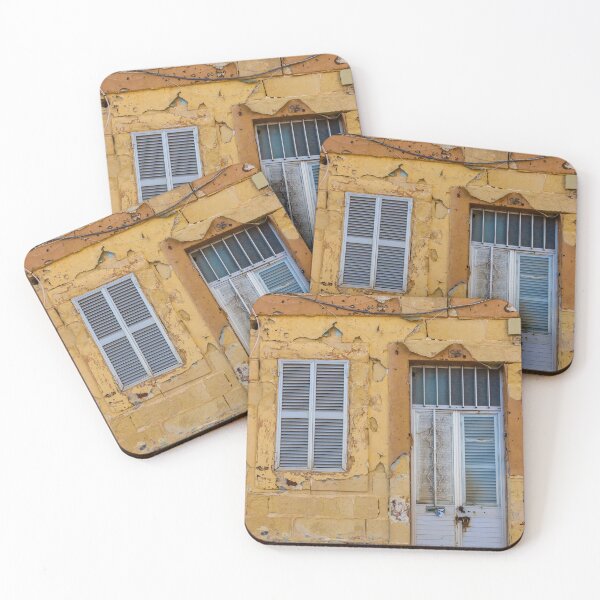 Item preview, Weathered Yellow Wall with Peeling Paint and Shuttered Windows designed and sold by Nmallia.