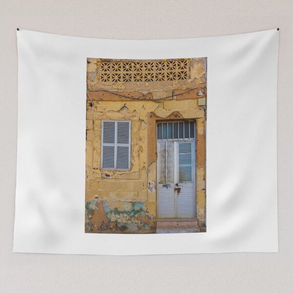 Item preview, Weathered Yellow Wall with Peeling Paint and Shuttered Windows designed and sold by Nmallia.