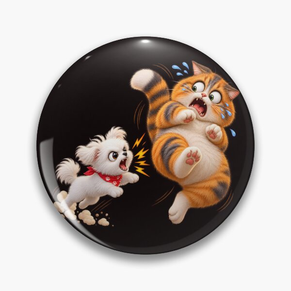 Item preview, Brave Puppy Chasing Away Fat Cat designed and sold by ARabbitHole.