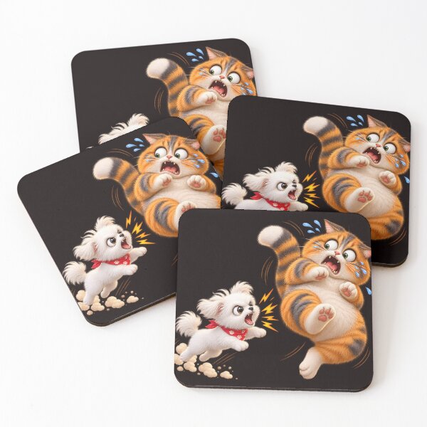 Item preview, Brave Puppy Chasing Away Fat Cat designed and sold by ARabbitHole.
