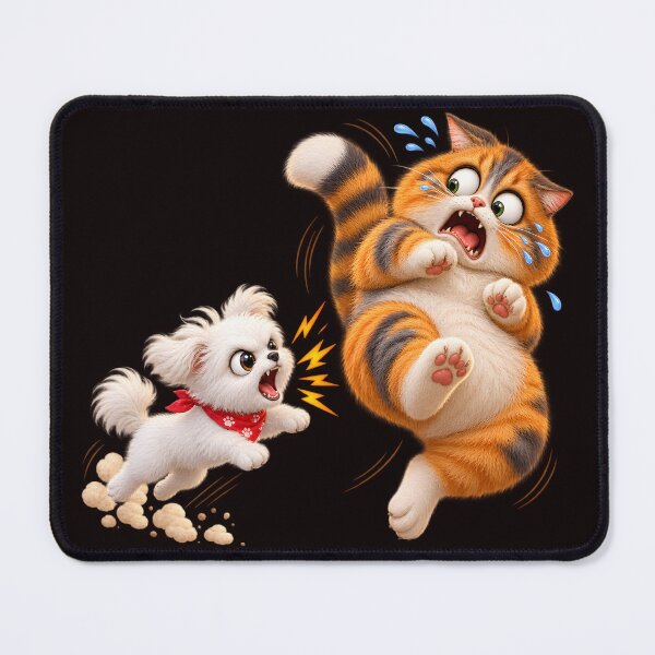 Item preview, Brave Puppy Chasing Away Fat Cat designed and sold by ARabbitHole.