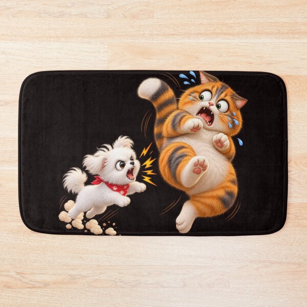 Item preview, Brave Puppy Chasing Away Fat Cat designed and sold by ARabbitHole.