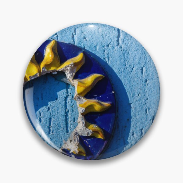 Item preview, Broken Sun-Shaped Ceramic Decor Against a Textured Blue Wall designed and sold by Nmallia.
