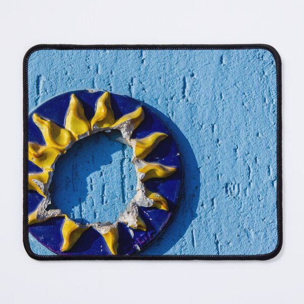 Item preview, Broken Sun-Shaped Ceramic Decor Against a Textured Blue Wall designed and sold by Nmallia.