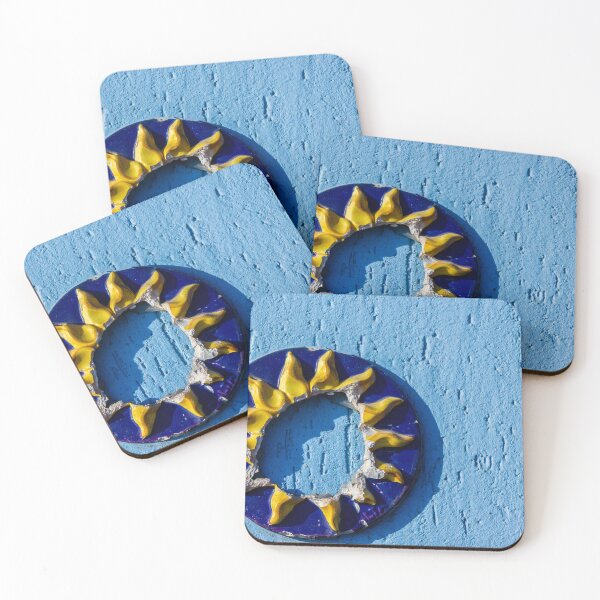 Item preview, Broken Sun-Shaped Ceramic Decor Against a Textured Blue Wall designed and sold by Nmallia.