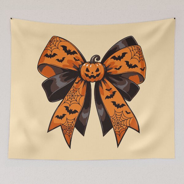 Item preview, Halloween Pumpkin Bow with Bats and Spider Webs designed and sold by DoveArtDesigns.