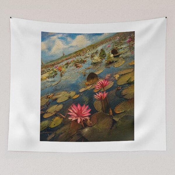 Item preview, Beautiful Pink Water Lily at Thale Noi, Tropical Lotus Pond Oil Painting designed and sold by BlossoraStudio.