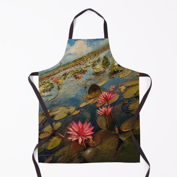 Item preview, Beautiful Pink Water Lily at Thale Noi, Tropical Lotus Pond Oil Painting designed and sold by BlossoraStudio.