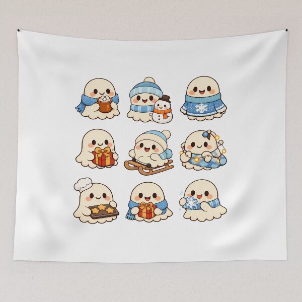 Item preview, Cute Ghost Cozy Winter Christmas Kawaii Sticker Sheet Gift designed and sold by Artycom.