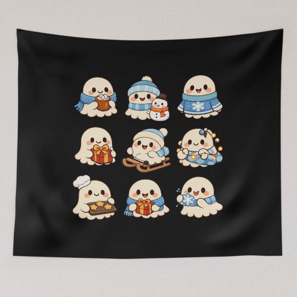 Item preview, Cute Ghost Cozy Winter Christmas Kawaii Sticker Sheet Gift designed and sold by Artycom.