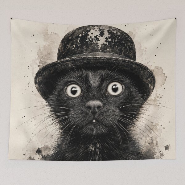 Item preview, Vintage Black Cat in Top Hat – Gothic Victorian Cat Wall Art designed and sold by AbstractAuraArt.