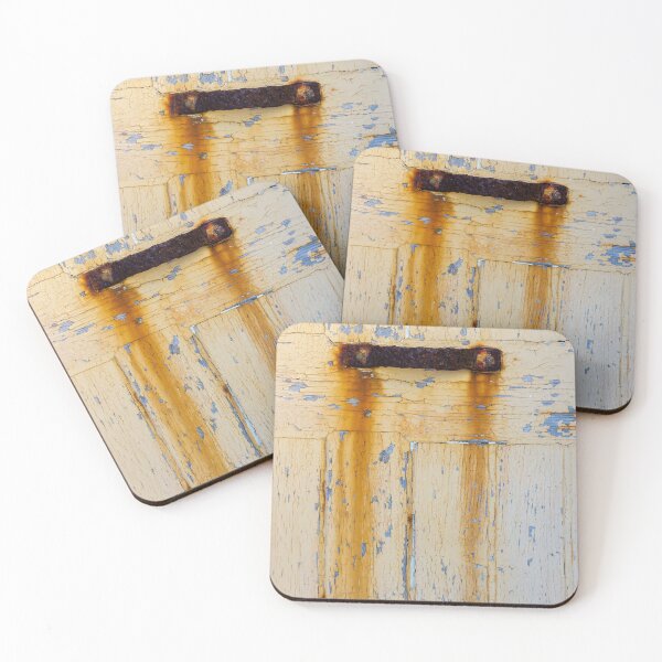 Item preview, Rusty Metal Handle on Weathered Wooden Door with Peeling Yellow Paint designed and sold by Nmallia.