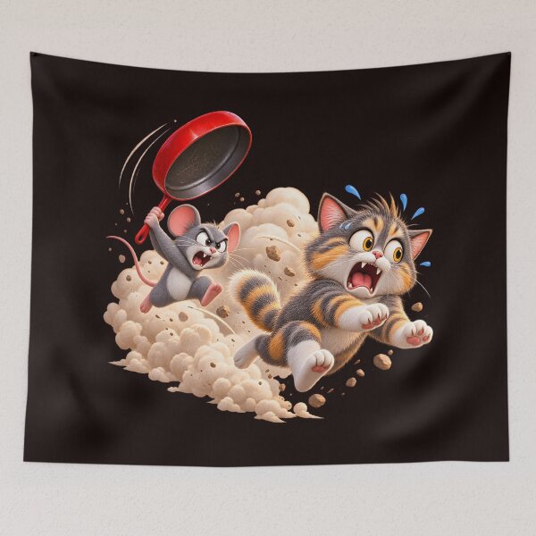Item preview, Funny Cat Chased by Mouse with Frying Pan designed and sold by ARabbitHole.