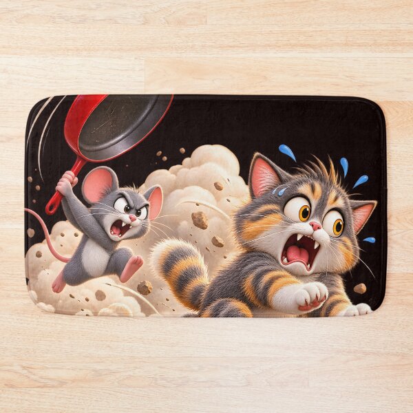 Item preview, Funny Cat Chased by Mouse with Frying Pan designed and sold by ARabbitHole.