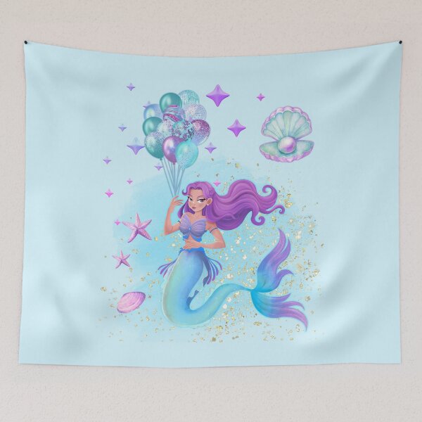 Item preview, Mystical Mermaidcore – Turquoise Mermaid with Purple Hair, Pearls & Glitter designed and sold by Daily Mood Studio.